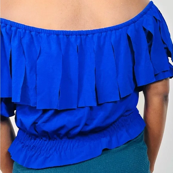 Off-Shoulder Blue Ruffle Top - Picture 2 of 10